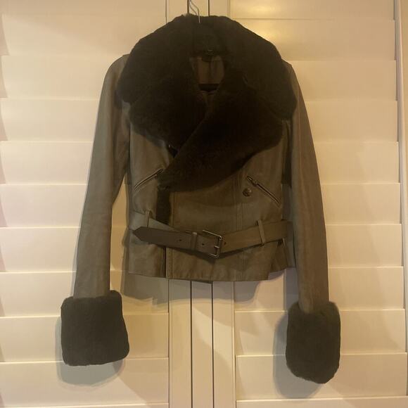 Vintage Ralph Lauren Purple Label Fur Collar Short Jacket Leather Belted Coat 8 - Picture 7 of 16